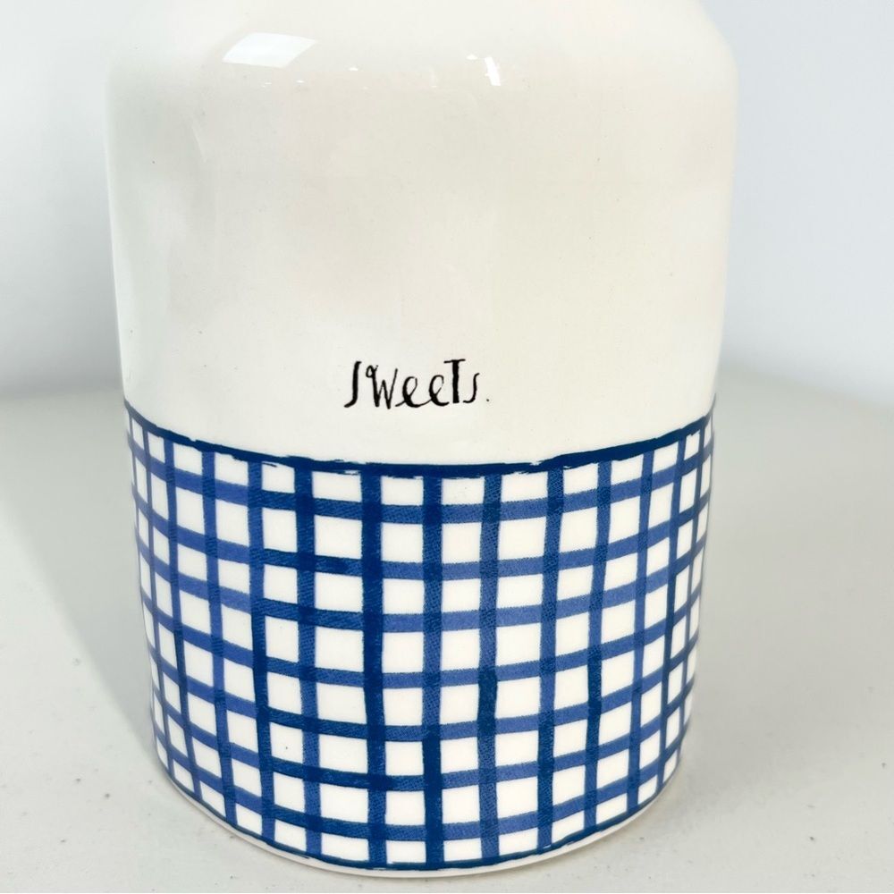 Rae Dunn Sweets Ceramic Canister Jar W/ Lid Blue Gingham Artisan Collection - Picture 6 of 9